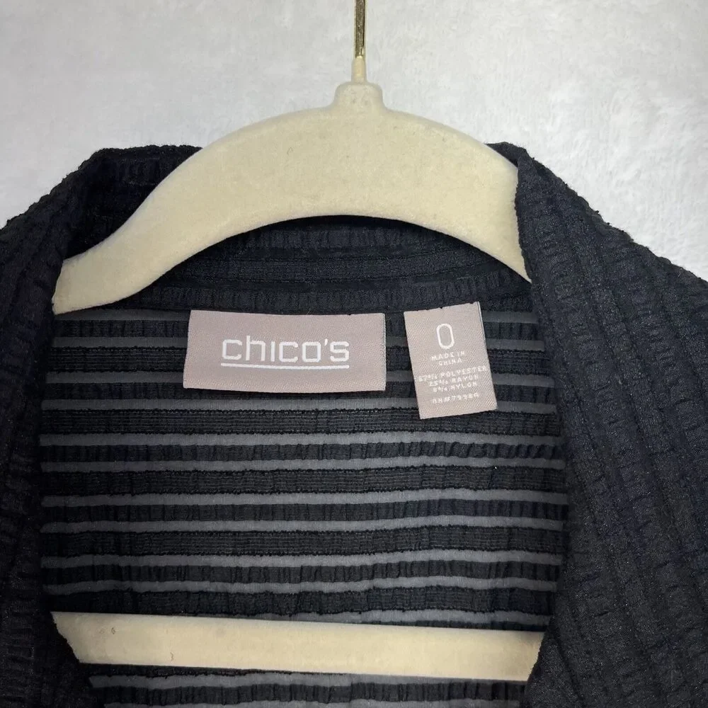 Chico’s Textured Open Front Sheer Jacket Women’s‎ Sz Small Black Classic Minimal